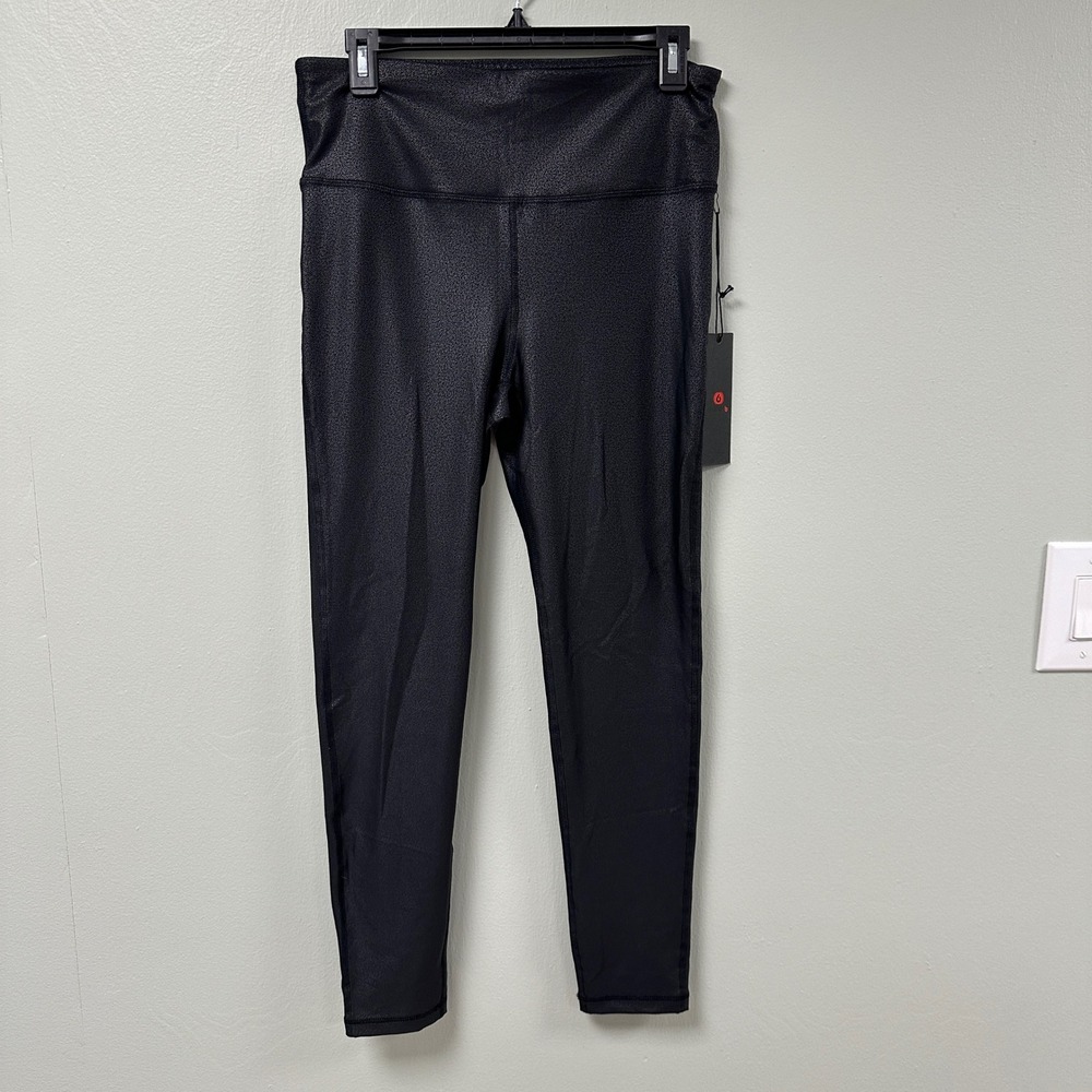 Mono B Womens Black Foiled High Waist Leggings Textured Metallic APH6119‎ Large
